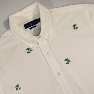 RALPH LAUREN Men's XL Classic Fit White Palm Tree Print Button Down Dress Shirt